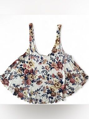 American Eagle Outfitters Floral Tank Top - White with Pink & Navy & Cream